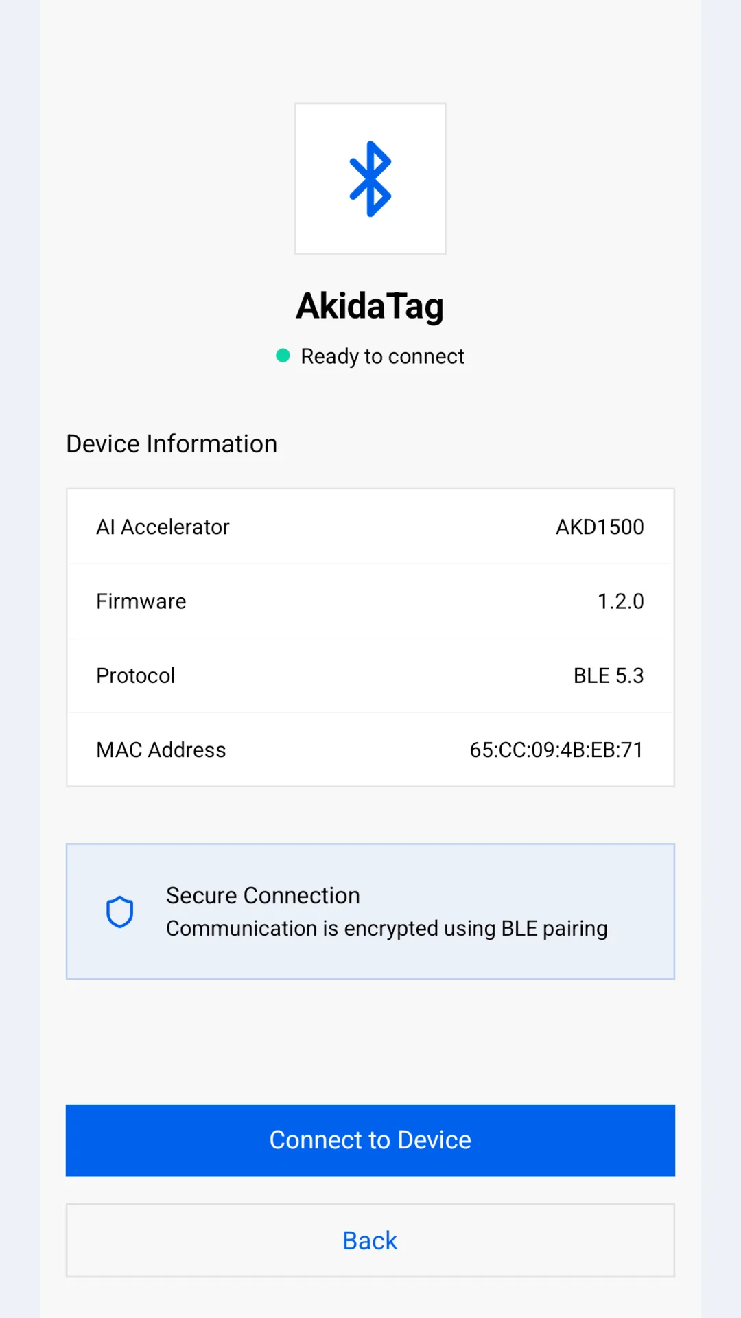 Device Preview for an AkidaTag