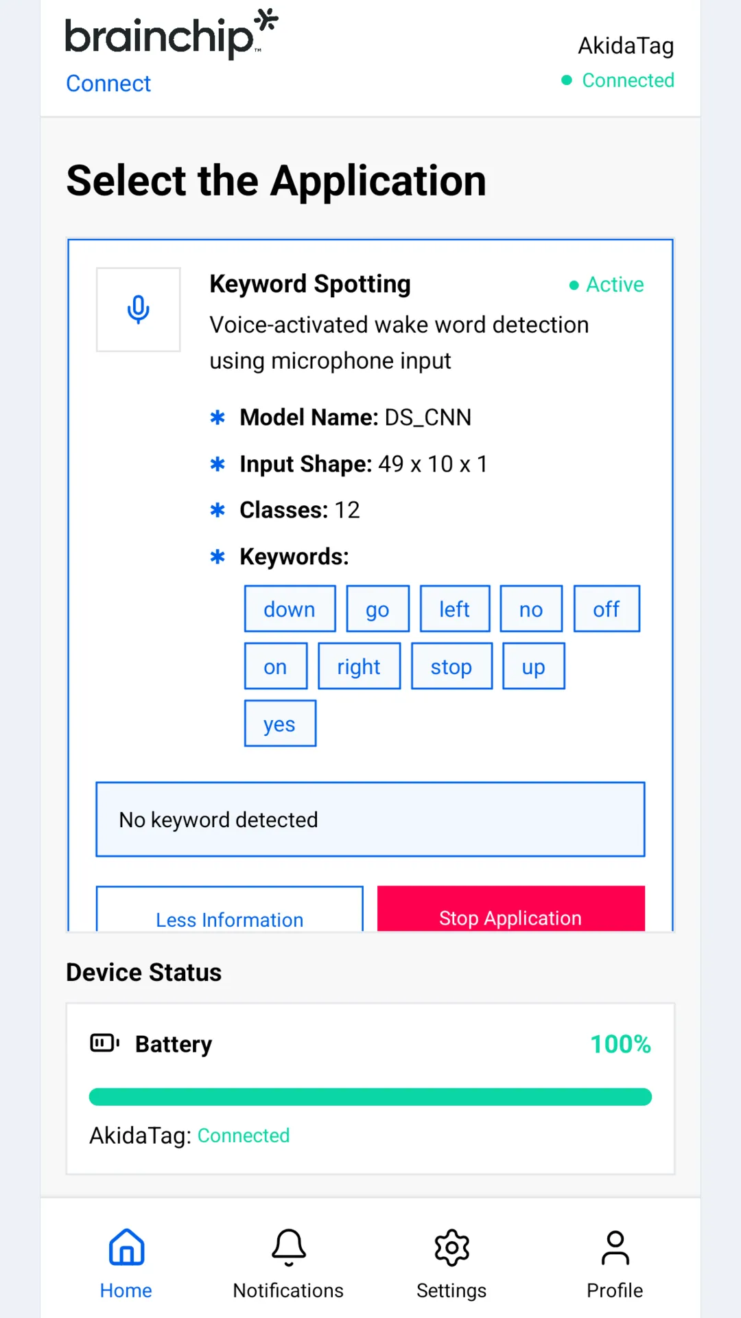 More Information open on the Keyword Spotting card