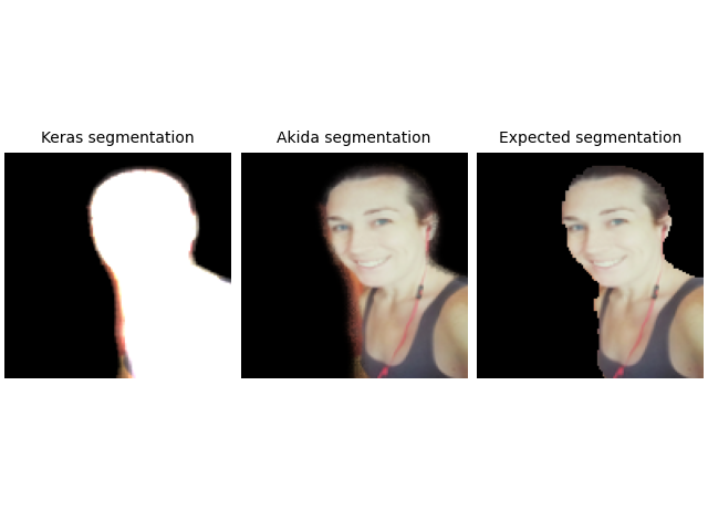 Keras segmentation, Akida segmentation, Expected segmentation